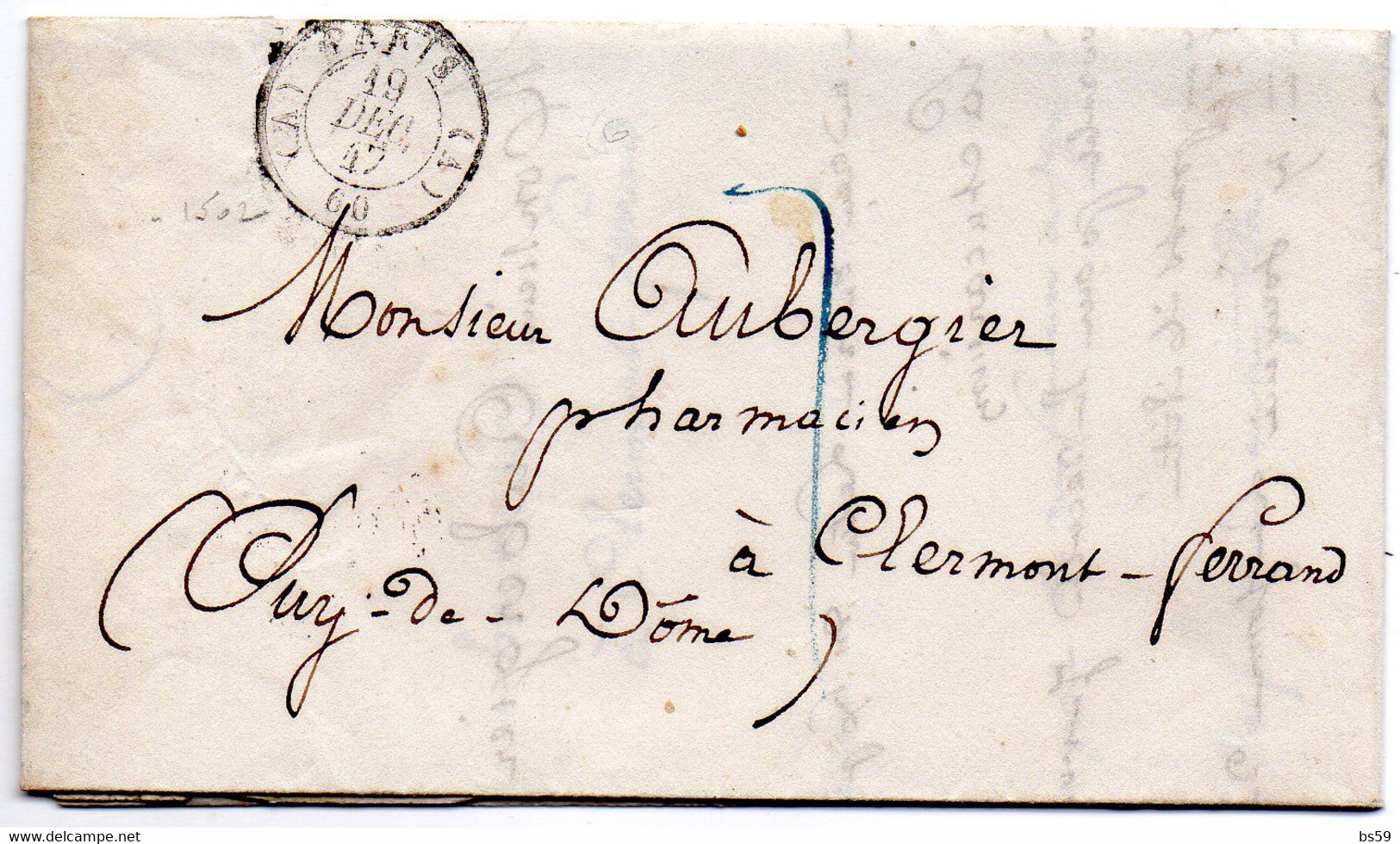 Paris - LAC (19/12/1847) En Port Dû Bureau A Tàd Type 1502 (lettres Tournés Vers L'intérieur) - 1801-1848: Precursori XIX