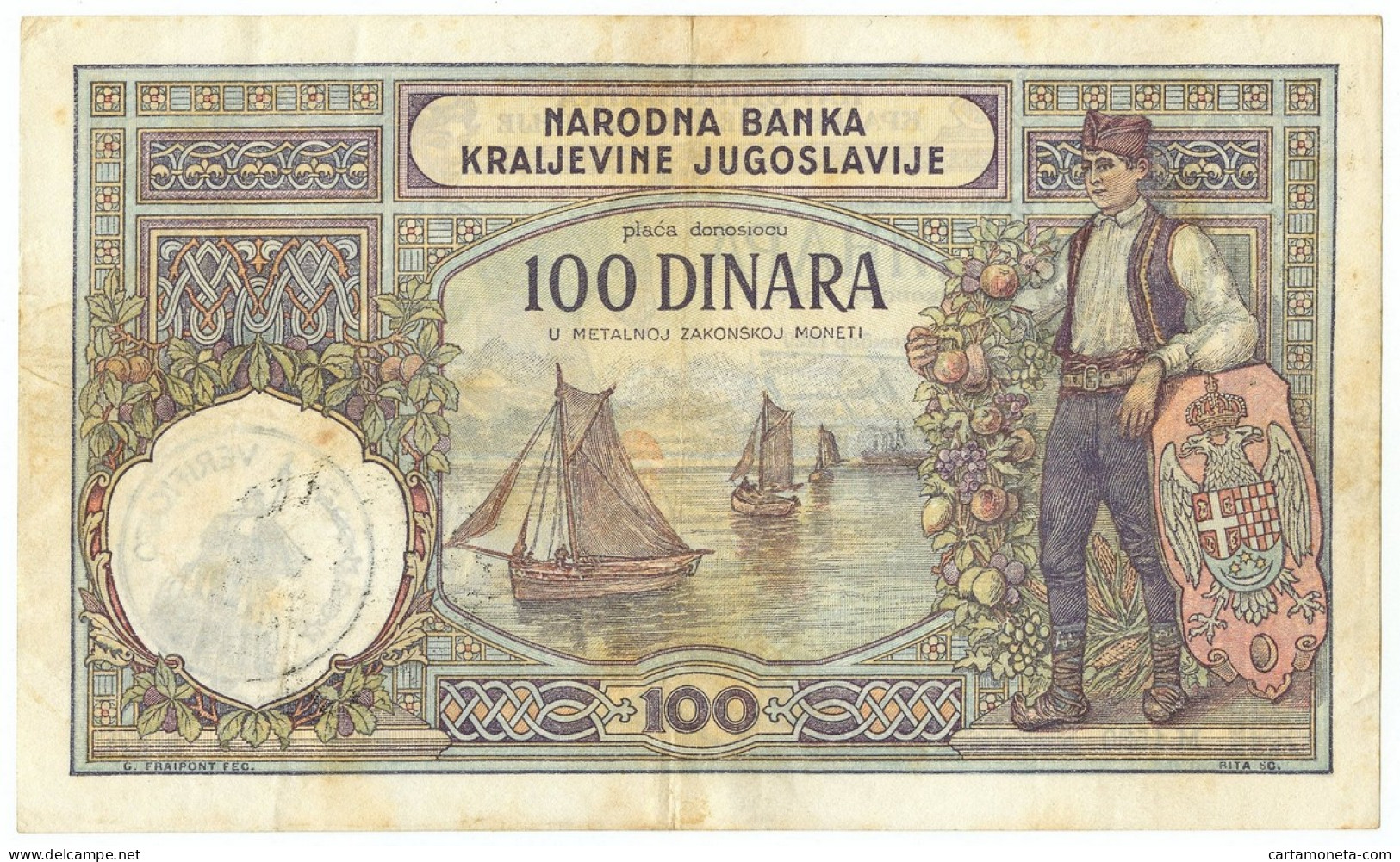 100 DINARI OCCUPAZIONE ITALIANA DEL MONTENEGRO "VERIFICATO" 01/12/1929 BB/BB+ - Andere & Zonder Classificatie
