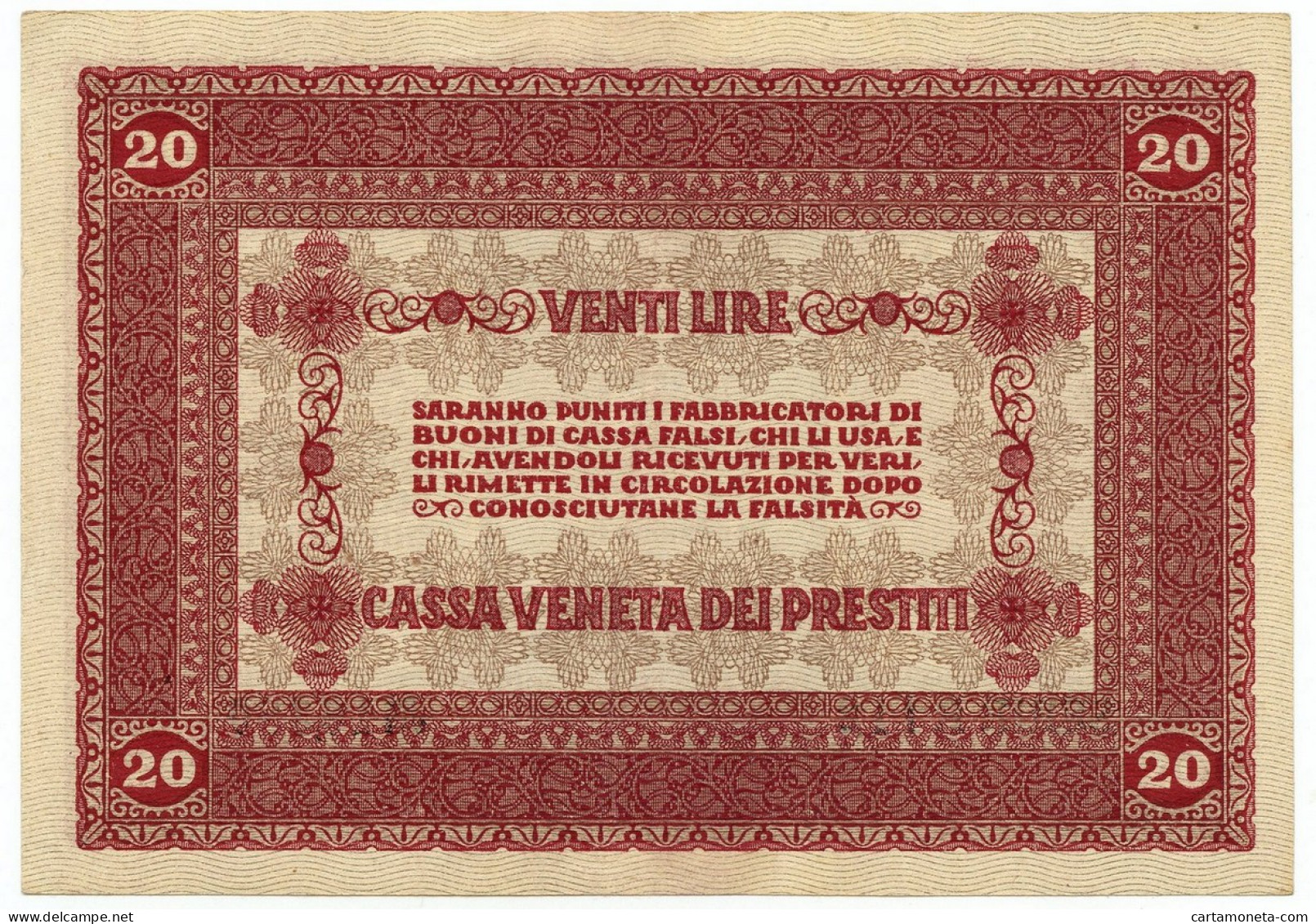 20 LIRE CASSA VENETA DEI PRESTITI OCCUPAZIONE AUSTRIACA 02/01/1918 SPL - Besetzung Venezia
