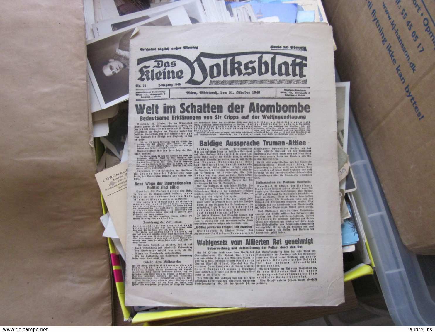 Das Kleine Volksblatt Wien 1945 Welt Im Schatten Der Atombombe - Autres & Non Classés