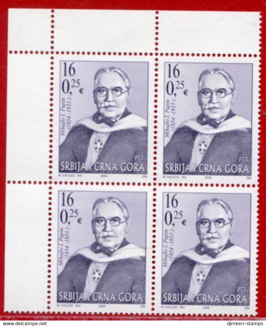 YUGOSLAVIA (Serbia & Montenegro) 2004  Pupin Anniversary Block Of 4  MNH / **  Michel 3202 - Unused Stamps
