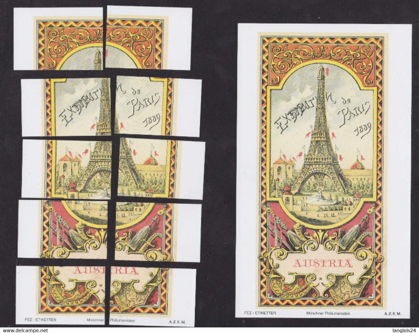 Etiquettes Allumettes Tchécoslovaquie Reproduction Ancienne Fez Puzzle Tour Eiffel - Zündholzschachteletiketten