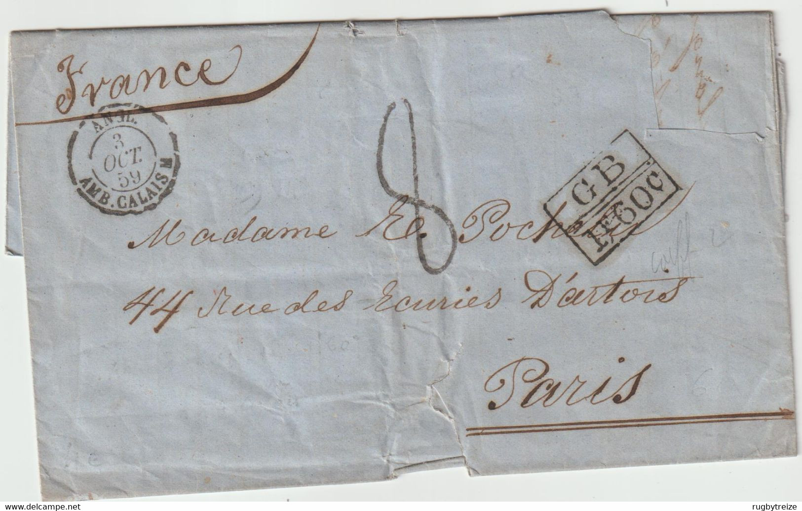 4900 Lettre Cover 1859 Nueva Bermeja CUBA LA HAVANA To Paris Taxe Taxée 8 GB 1,60 Francs Cachet Angl Amb Calais Pochelu - Prephilately