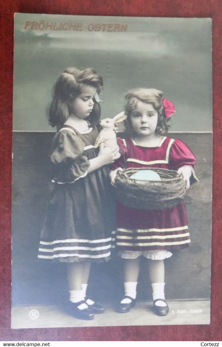 N // Carte Photo - Fillettes - Panier Oeuf - Lapin - Mode - Easter