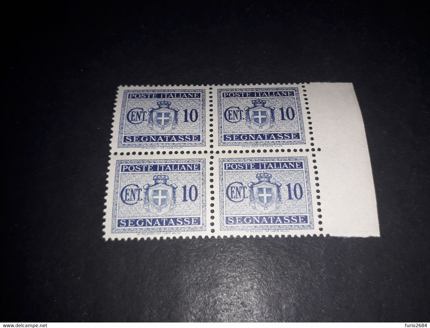 01AL27 REGNO D'ITALIA LUOGOTENENZA 1945 SEGNATASSE NUOVO STEMMA QUARTINA 10 CENT. "XX" - Postage Due