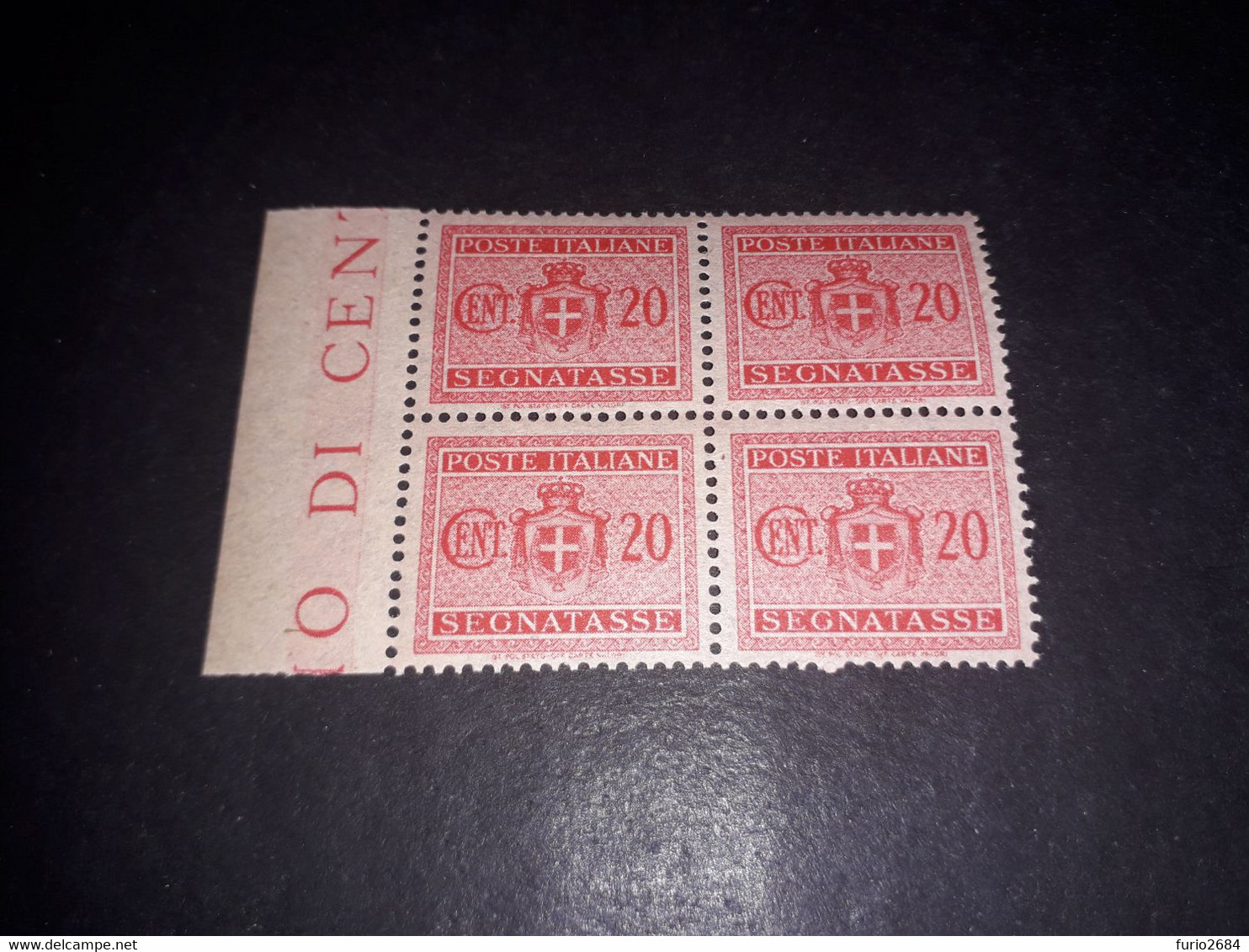 01AL27 REGNO D'ITALIA LUOGOTENENZA 1945 SEGNATASSE NUOVO STEMMA QUARTINA 20 CENT. "XX" - Postage Due