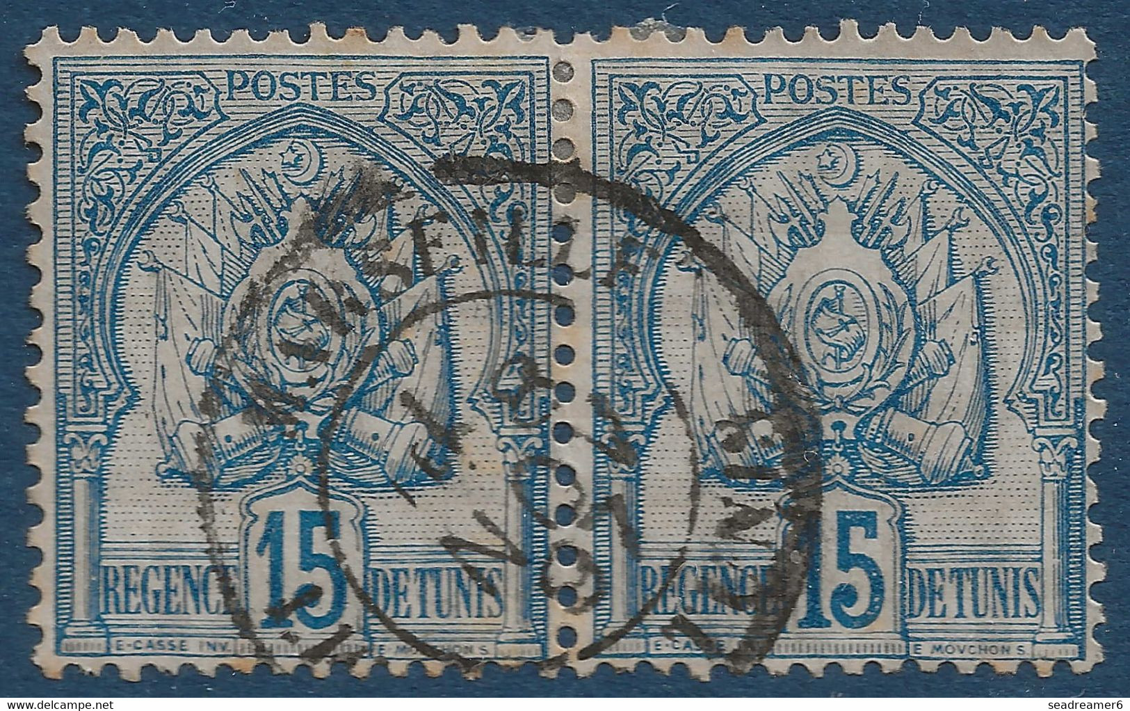 Colonies Françaises TUNISIE N°14 Paire 15c Bleu Papier Quadrillé Oblitérée Dateur 1897 "Marseille/Ligne De TUNIS" SUP ! - Gebruikt