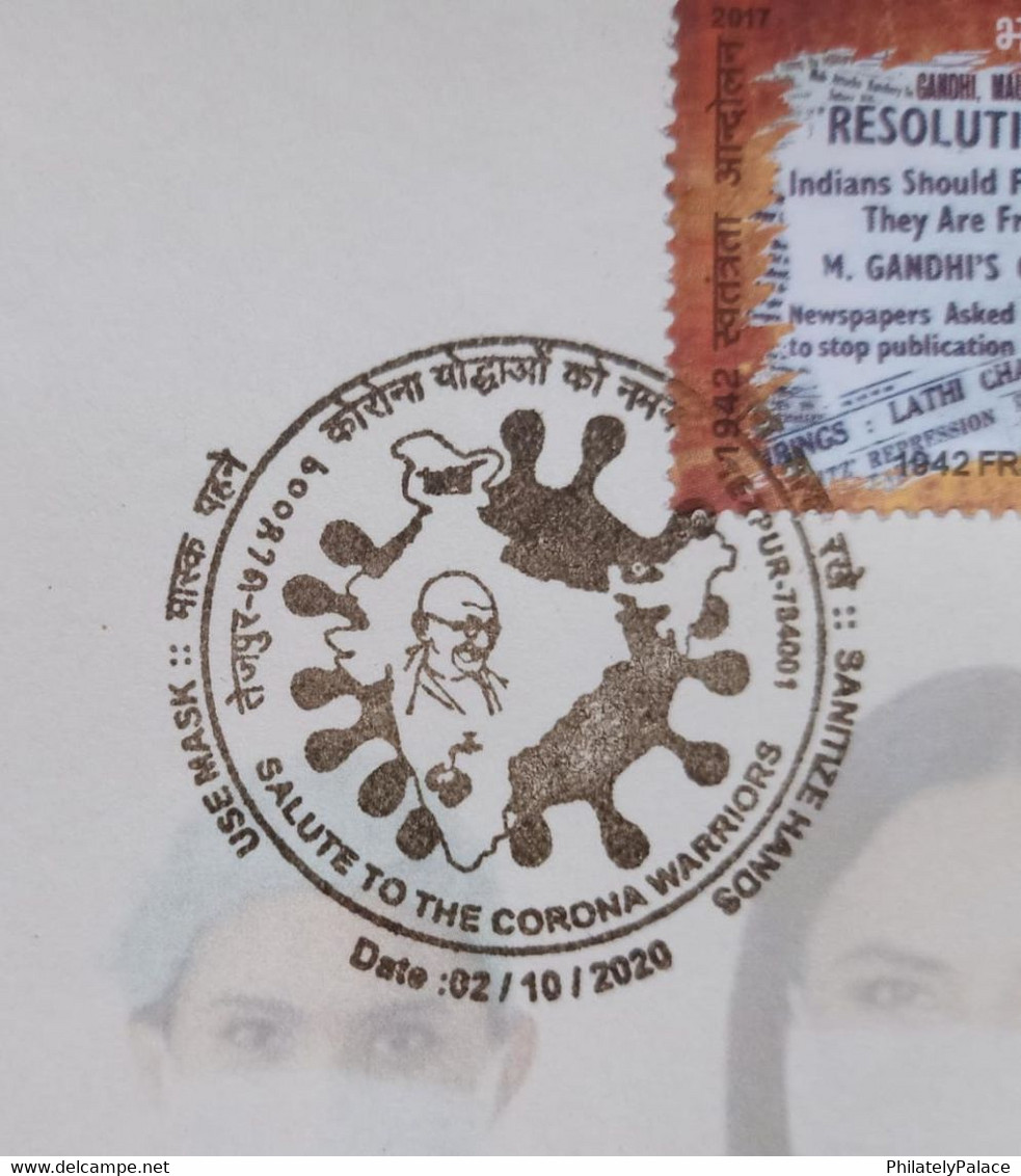 India 2021 *** Saluting Corona Warriors , Mahatma Gandhi ,Coronavirus COVID-19 Virus Cover (**) Rare Limited Edition - Lettres & Documents