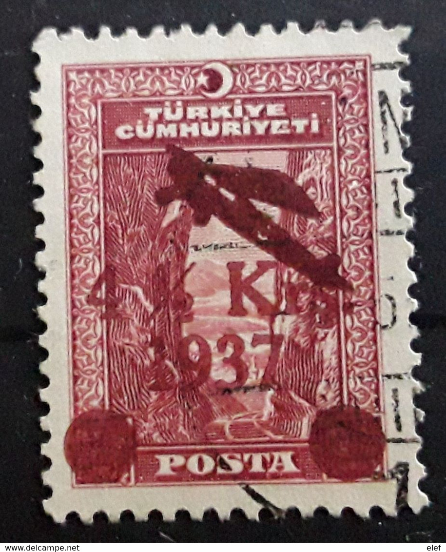 TURQUIE TURKEY TURKIYE 1938 AIRMAIL Poste Aérienne Yvert 6, Surchargé 4 1/2 K Sur 7 1/2 K Brun Carmine  Obl TB - Poste Aérienne