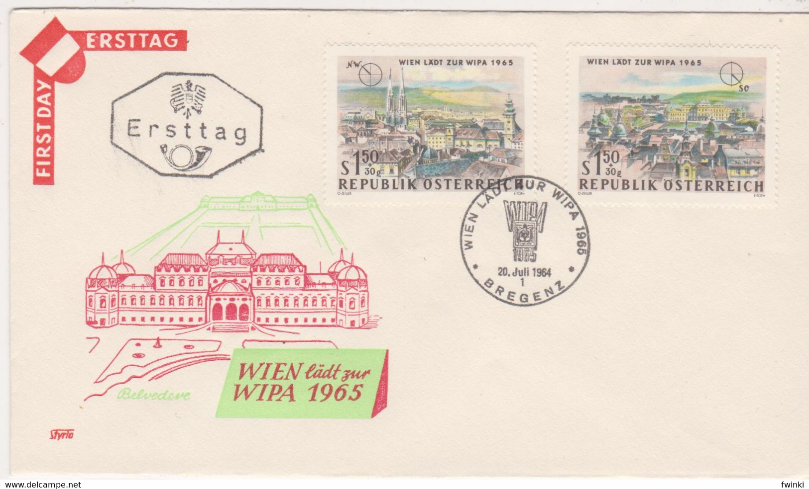 FDC 1964 - Mi Mi 1165+1169 (10) : Internationale Briefmarkenausstellung WIPA 1965 , ST Bregenz - FDC