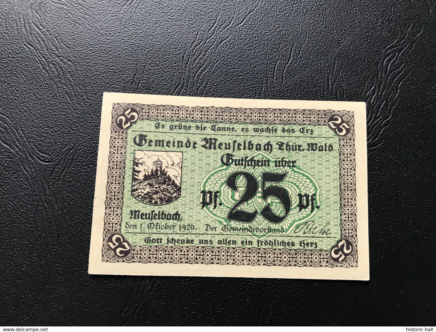 Notgeld - Billet Necéssité Allemagne - 25 Pfennig - Meuselbach - 1 Octobre 1920 - Zonder Classificatie