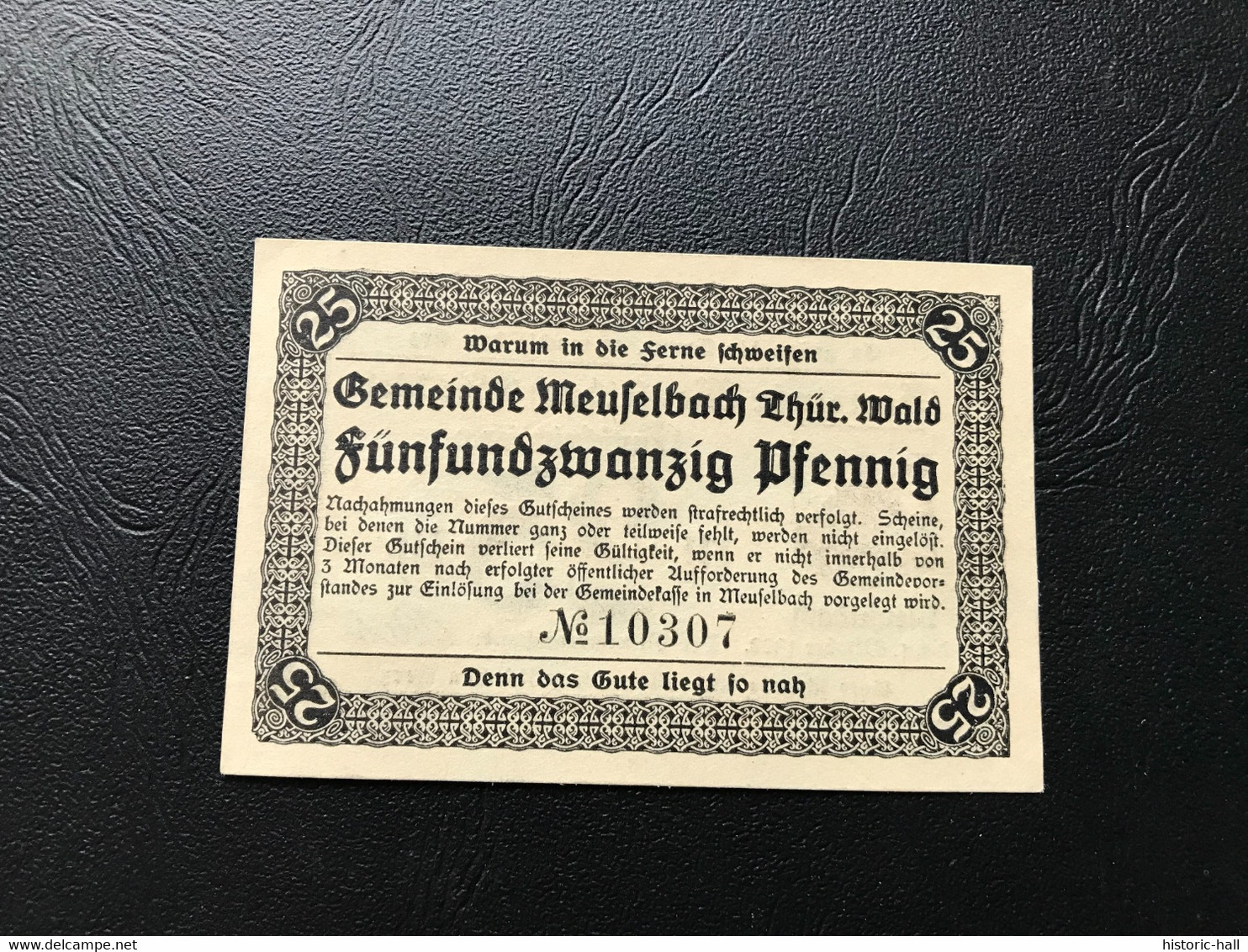 Notgeld - Billet Necéssité Allemagne - 25 Pfennig - Meuselbach - 1 Octobre 1920 - Zonder Classificatie
