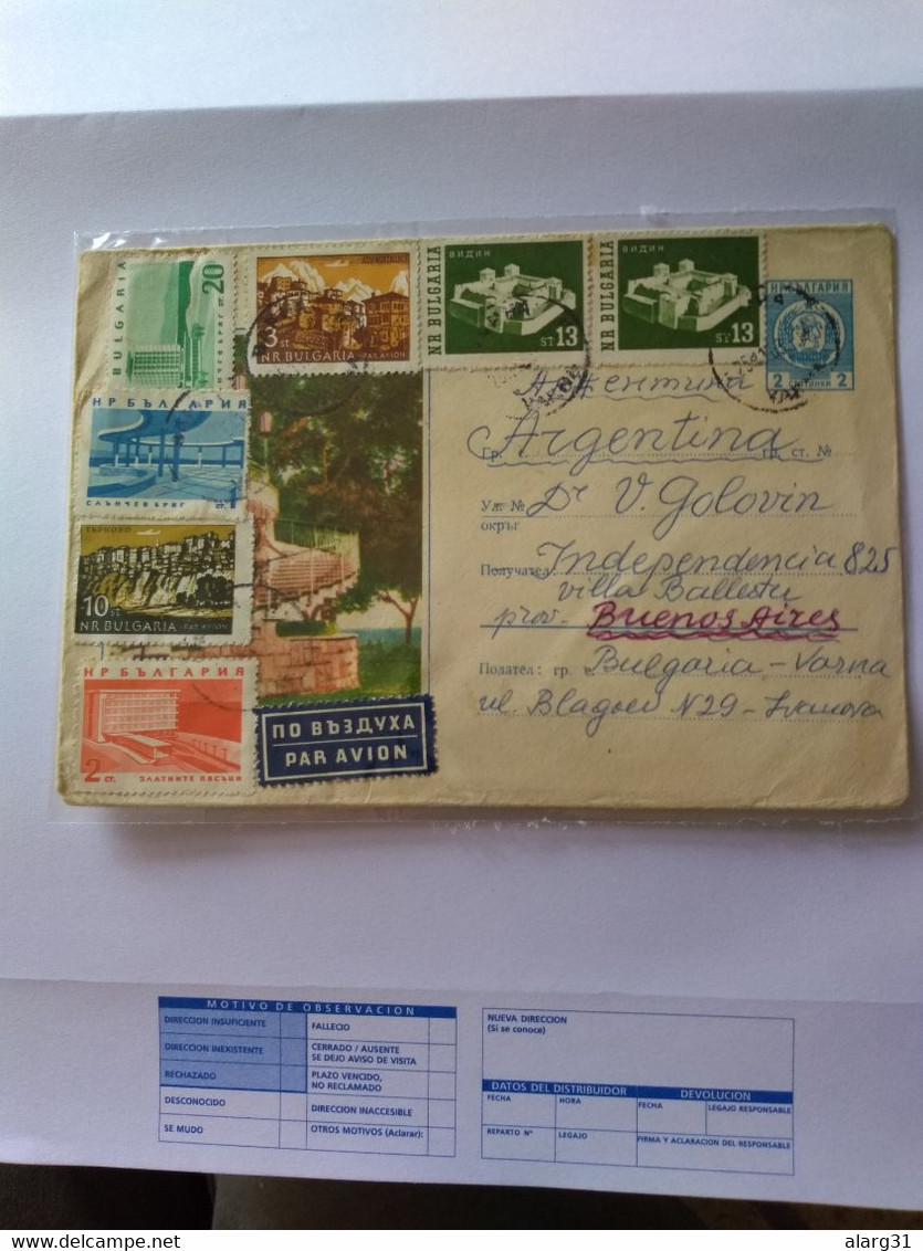 Bulgaria.postal Stationery Cover 1962 To Argentina.7 Additional Stamps .shows S Postage E 7.reg.use Conmems.better Cond. - Lettres & Documents