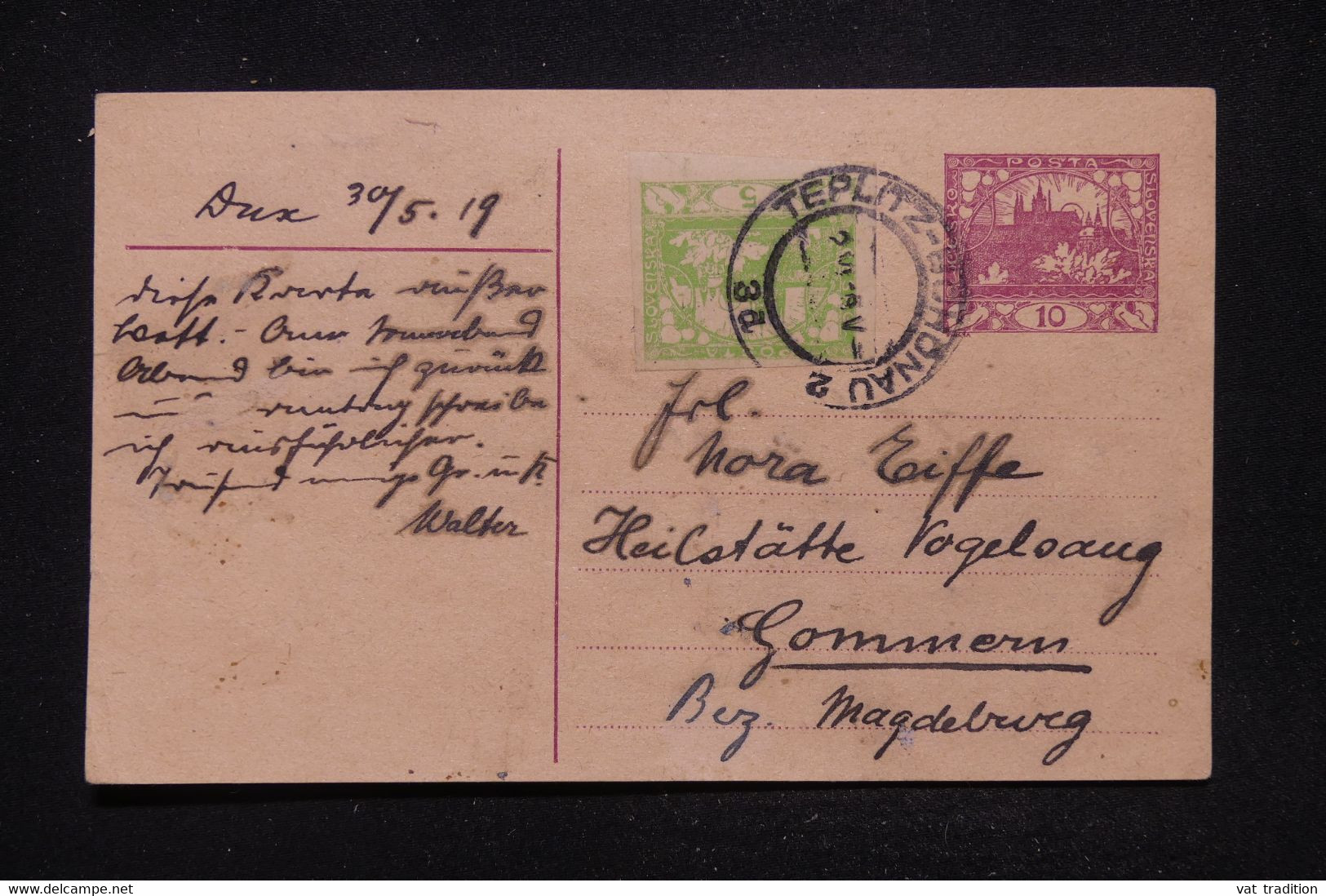 TCHÉCOSLOVAQUIE - Entier Postal + Complément De Teplitz Pour Magdeburg En 1919 - L 113879 - Cartes Postales