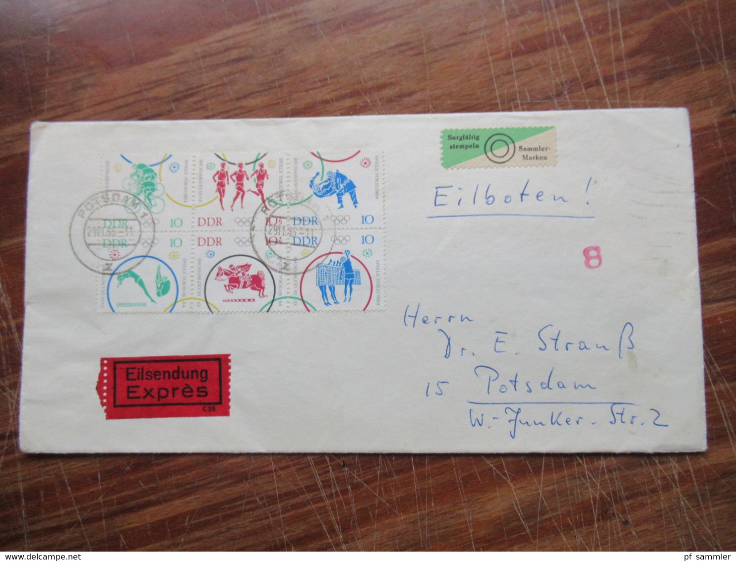 DDR 1964 Olympische Sommerspiele 6er Block FDC rechte untere Bogenecke, 1x 6er Block auf Eilbrief und 1x ZD MiF Eilbrief