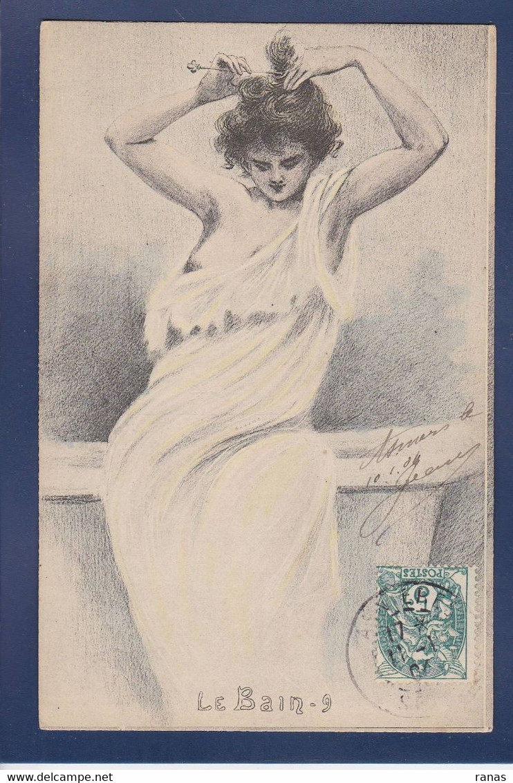 Cpa Boutet Henri Déshabillé Série Le Bain érotisme Art Nouveau Circulé Femme Woman éros - Boutet