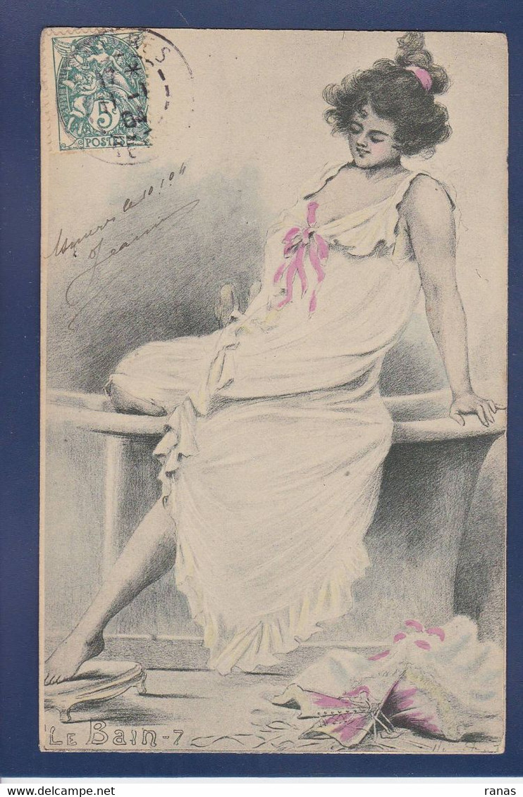 Cpa Boutet Henri Déshabillé Série Le Bain érotisme Art Nouveau Circulé Femme Woman éros - Boutet