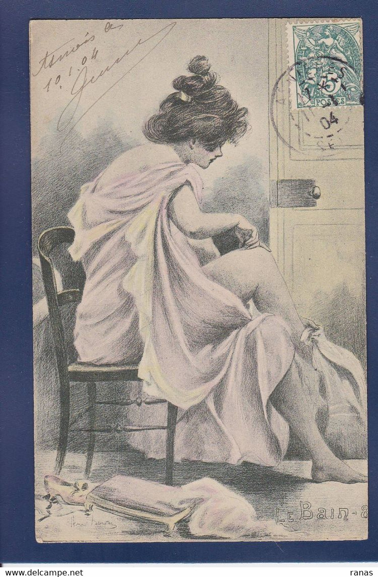 Cpa Boutet Henri Déshabillé Série Le Bain érotisme Art Nouveau Circulé Femme Woman éros - Boutet