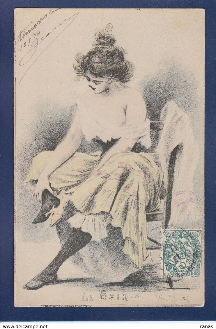 Cpa Boutet Henri Déshabillé Série Le Bain érotisme Art Nouveau Circulé Femme Woman éros - Boutet