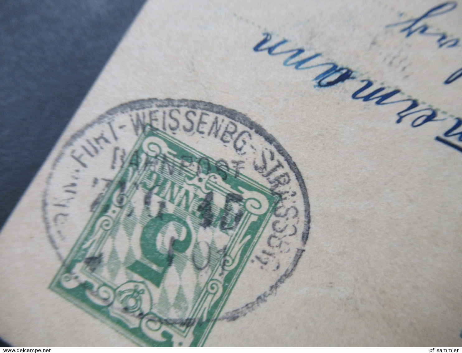 AD Bayern 1901 Ganzsache Mit Bahnpoststempel Zug 45 Frankfurt - Weissenbg - Strassbg Und Leipzig Ank. Stempel - Postal  Stationery