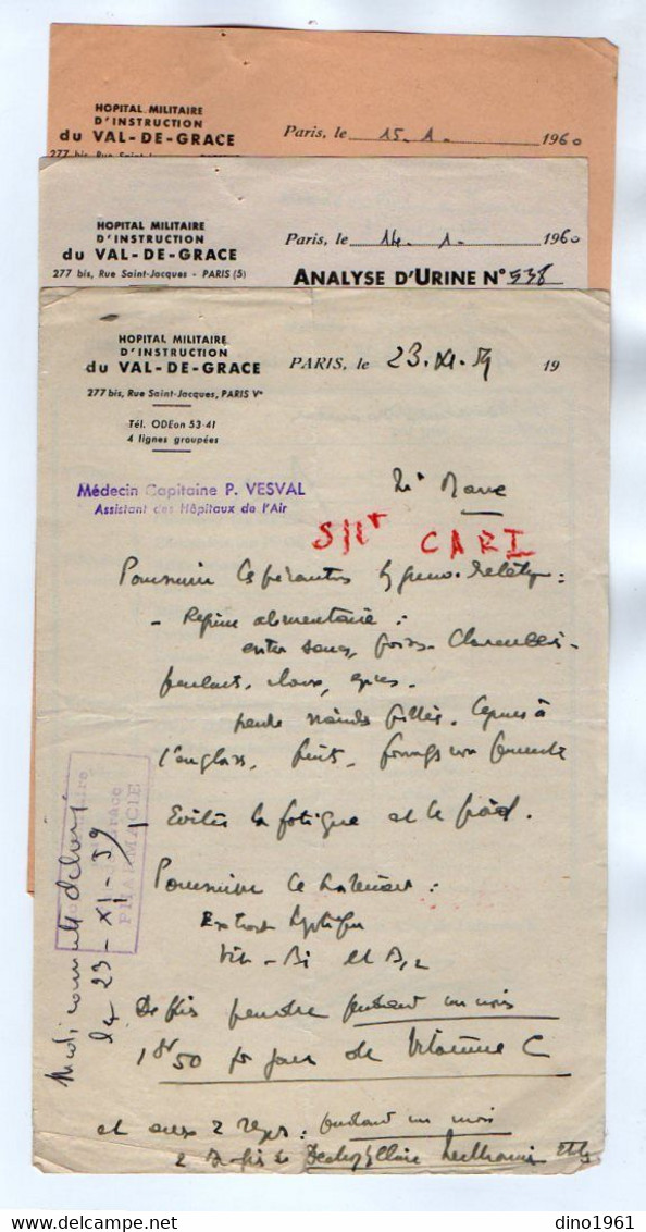 VP19.024 - MILITARIA -  Hopital Du Val De Grace PARIS 1954 / 60 -  3 Documents Concernant Le Soldat J.MARRE - Dokumente