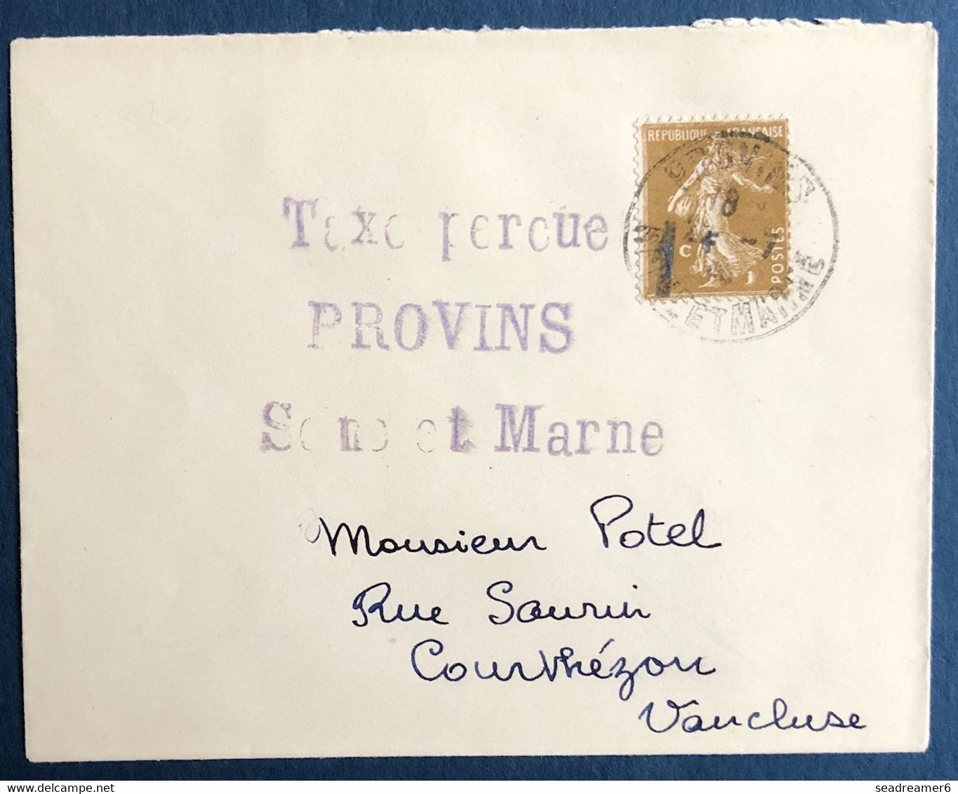 FRANCE Juill 40 Poste Provisoire PROVINS Bande Journal N°277A Surchargé 1Fr Griffe "TAXE Perçue/Provins/SEINE Et MARNE R - Storia Postale