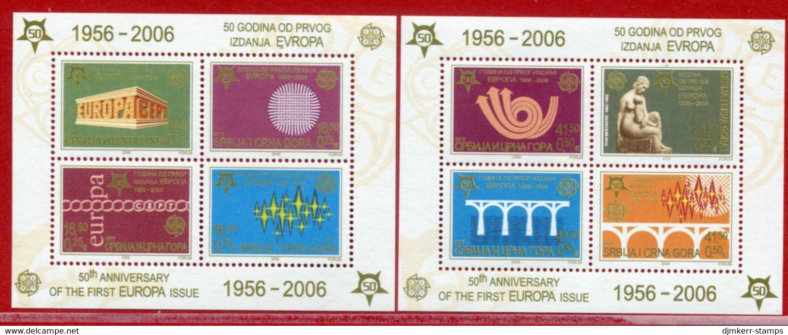 YUGOSLAVIA (Serbia & Montenegro)  2005 50th Anniversary Of Europa Stamps Blocks (2) MNH/**.  Michel Block 59-60 - Unused Stamps