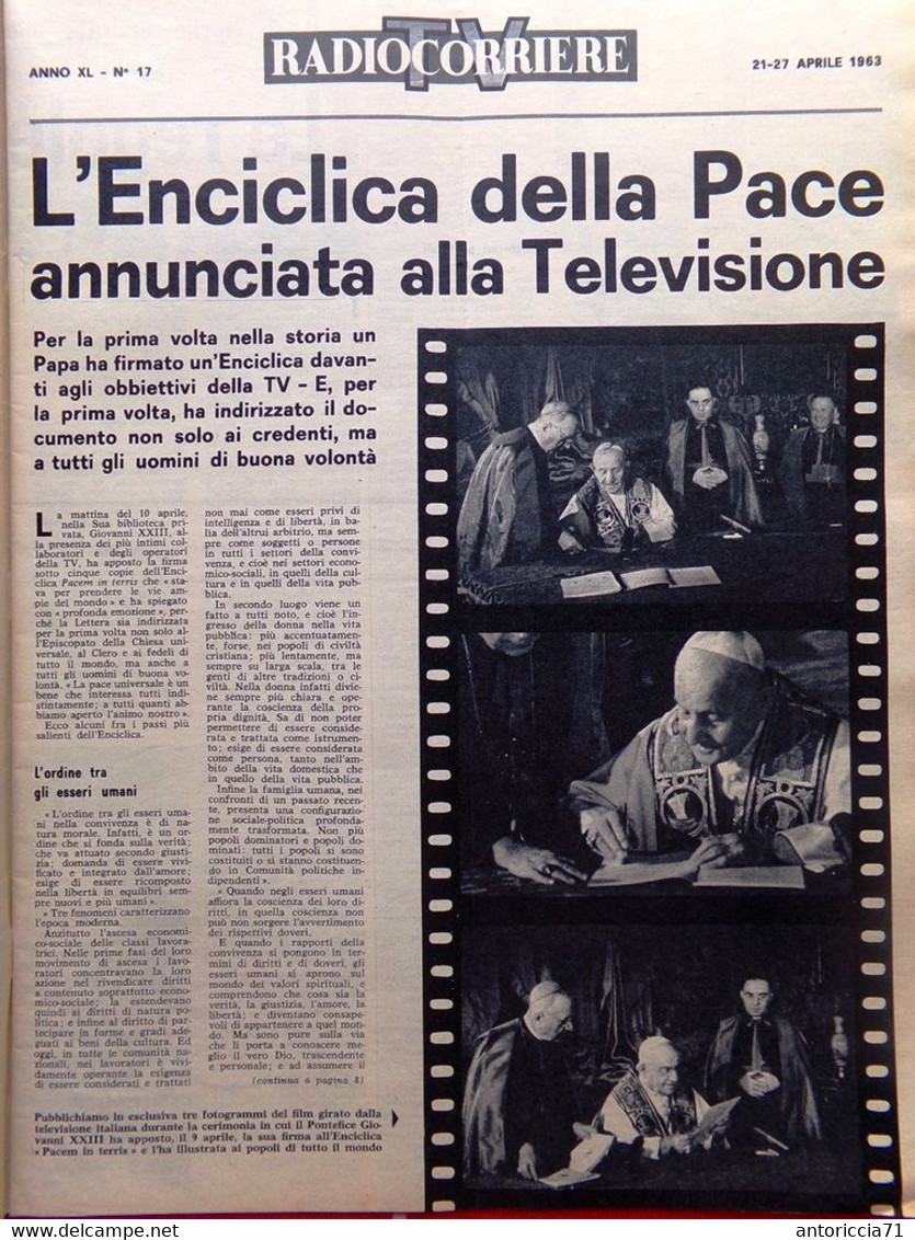 Radiocorriere TV Del 21 Aprile 1963 Cervi Lambertini Dorelli Girella Enciclica - Televisione