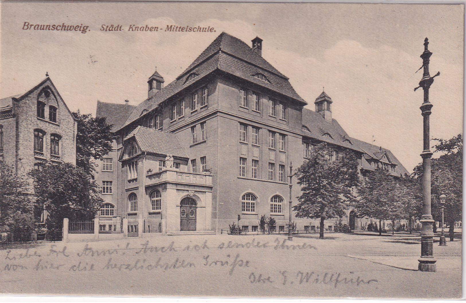 Niedersachsen - Braunschweig Städt. Knaben-Mittelschule Sw-AK Gelaufen 1927 - Other & Unclassified