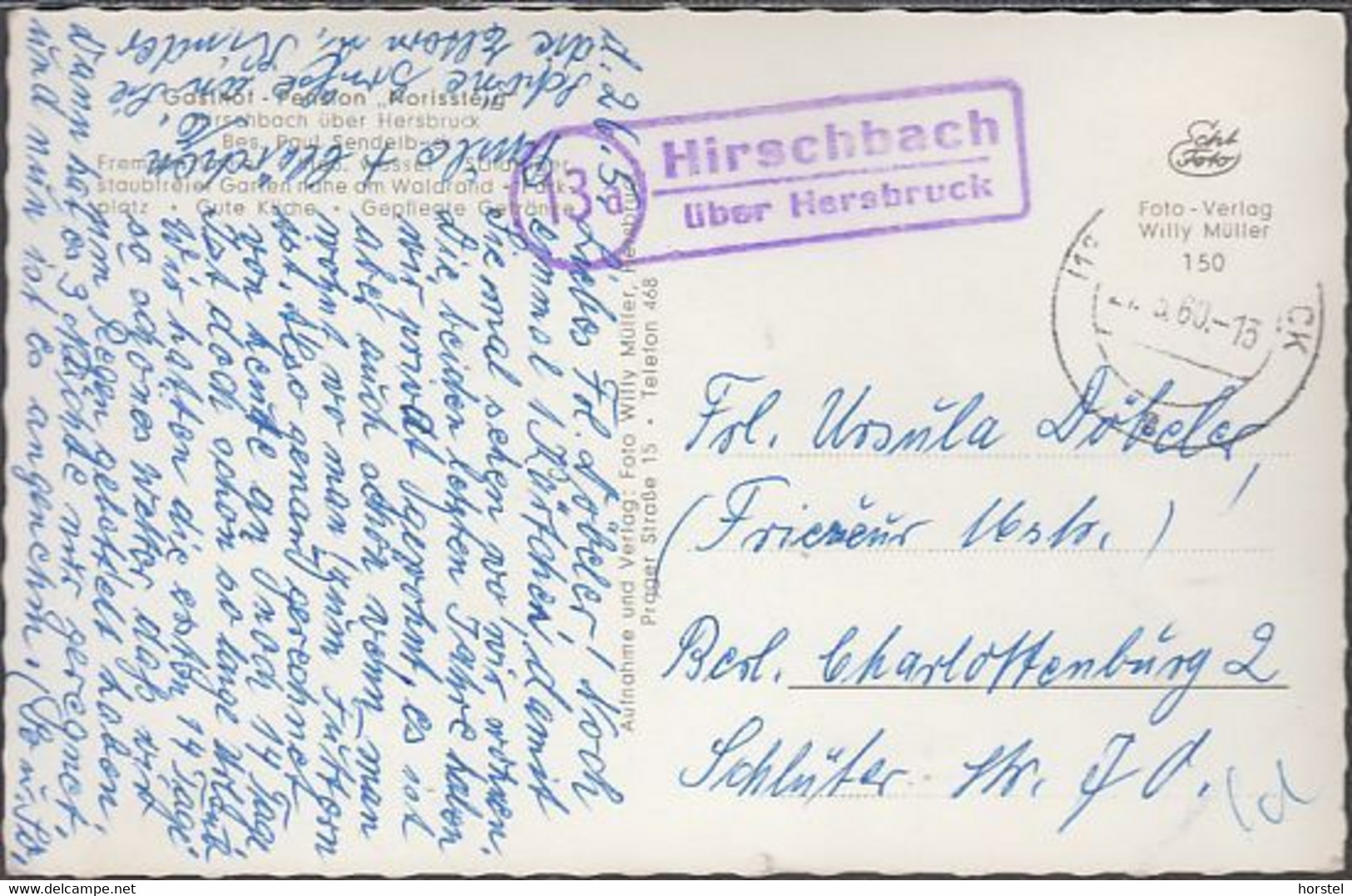 D-92275 Hirschbach - Oberpfalz - Gasthof Norissteig - Landpoststempel über Hersbruck ! - Hersbruck