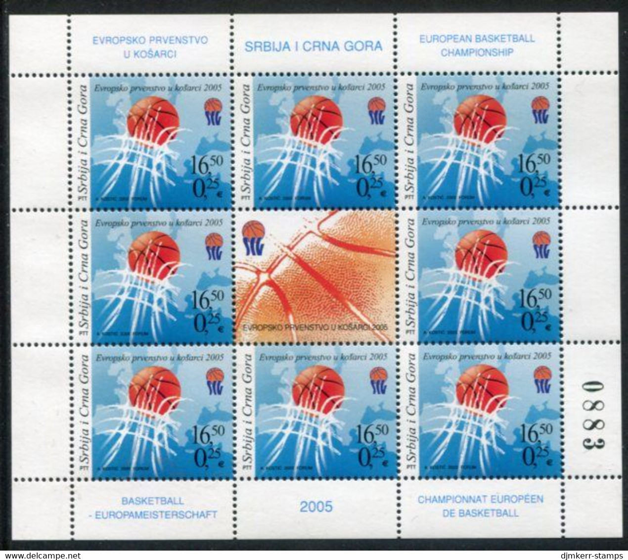 YUGOSLAVIA (Serbia & Montenegro)  2005 European Basketball Championship  Sheetlet MNH / **.  Michel 3288 Kb - Blocks & Kleinbögen