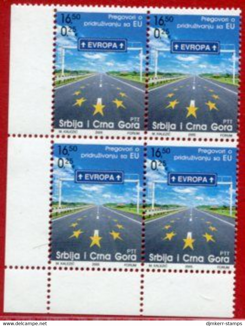 YUGOSLAVIA (Serbia & Montenegro)  2005 Association With European Union Block Of 4 MNH / **.  Michel 3292 - Ungebraucht