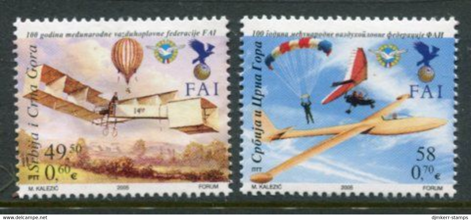 YUGOSLAVIA (Serbia & Montenegro)  2005 Air Sports Federation MNH / **.  Michel 3293-94 - Unused Stamps