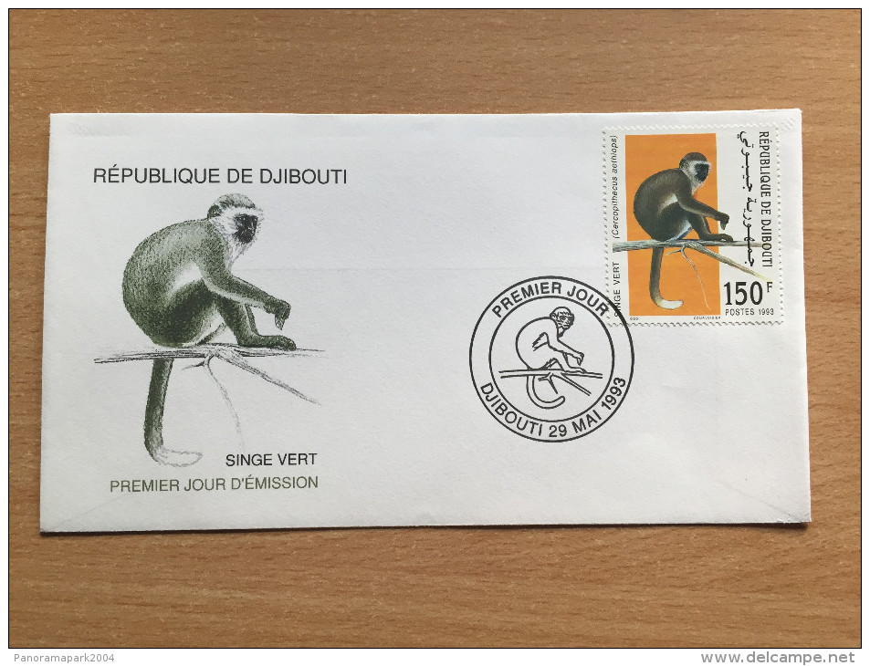Djibouti Dschibuti 1993 FDC Singe Vert Affe Monkey Ape Green Mi. 582 - Djibouti (1977-...)