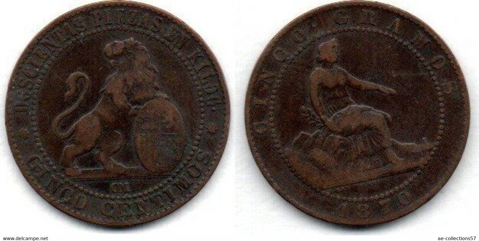 Espagne-   5 Centimos 1870 OM TB - First Minting