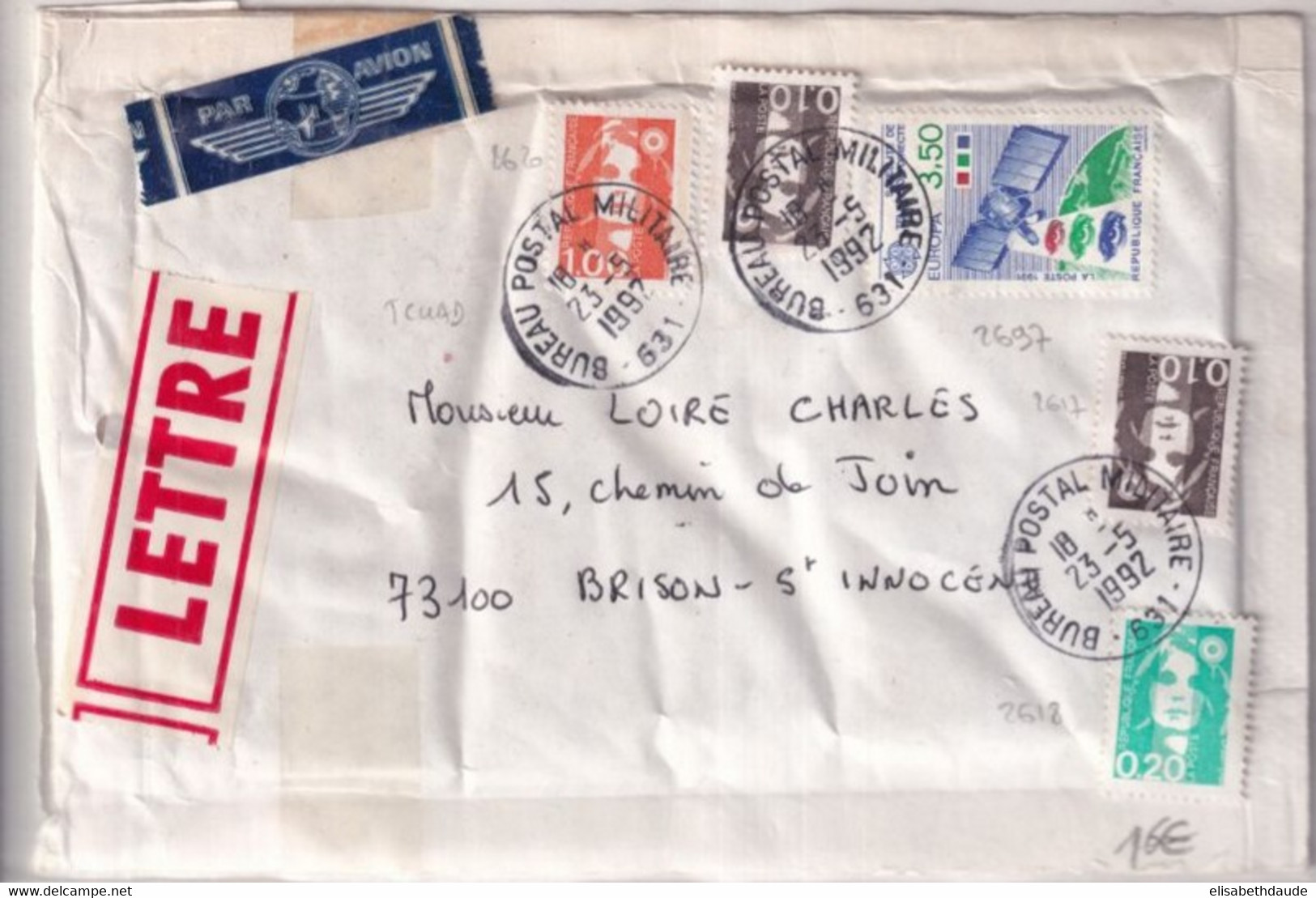 1992 - BPM 631 - ENVELOPPE Du TCHAD - Militaire Stempels Vanaf 1900 (buiten De Oorlog)