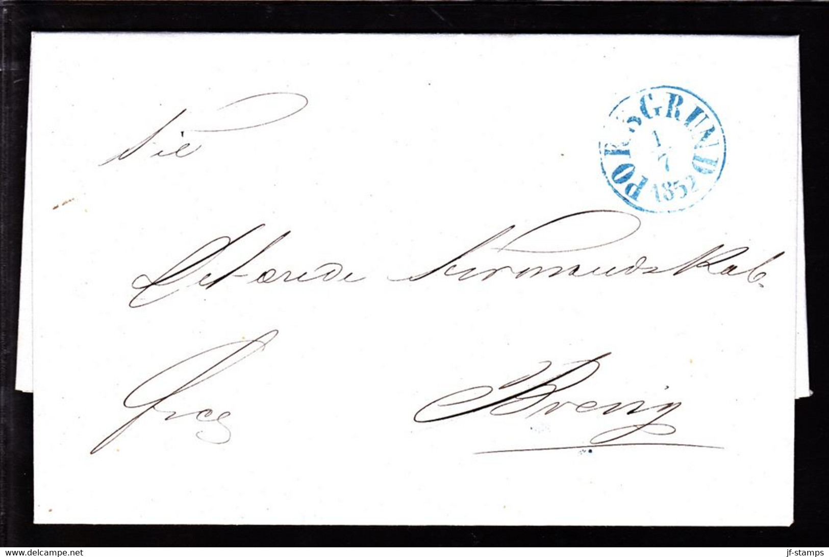 1852. Blue PORSGRUND 1 7 1852 On Beautiful Cover To Brevig. - JF103925 - ...-1855 Vorphilatelie