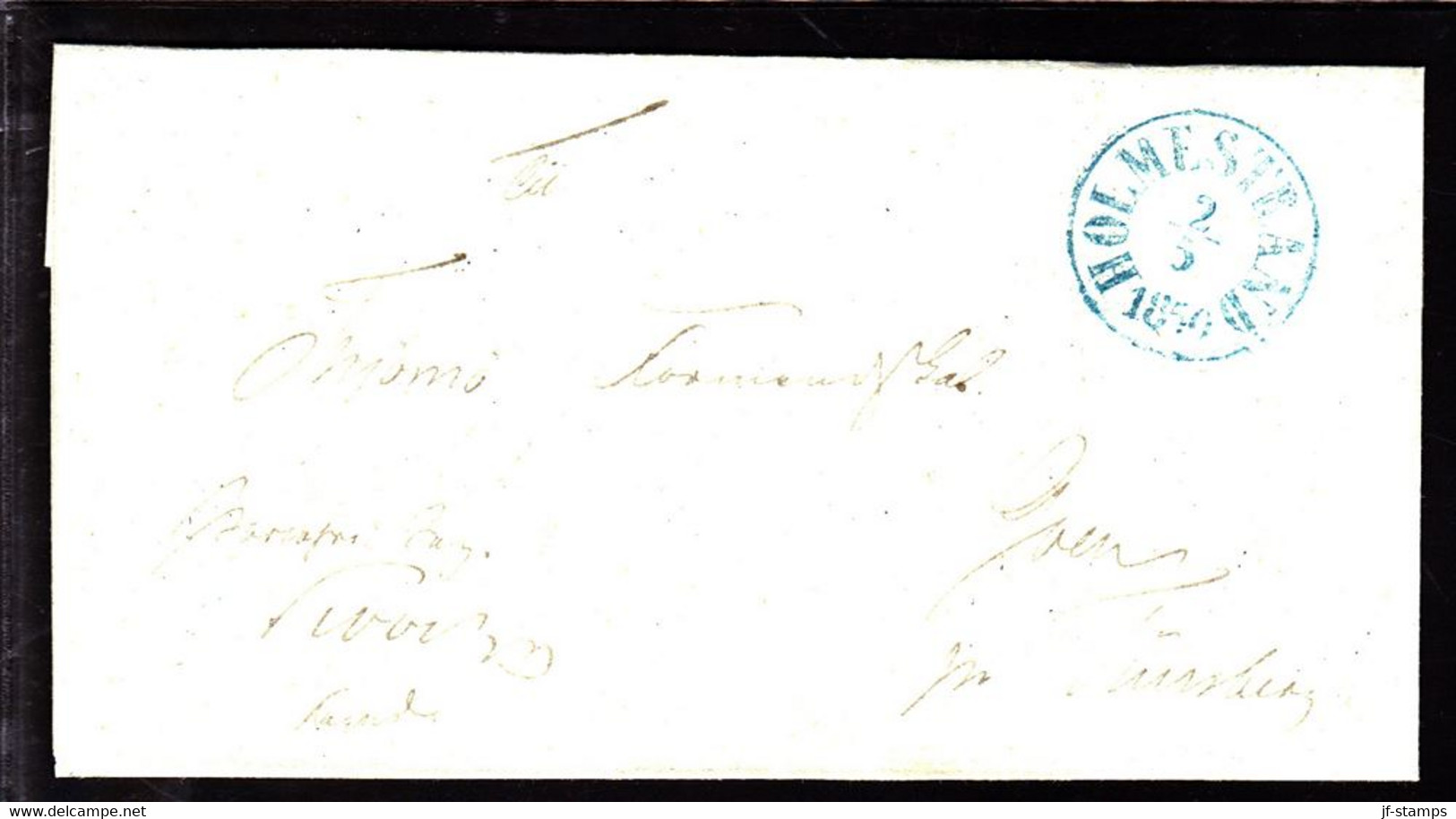 1850. Blue HOLMESTRAND 2 5 1850 On Nice Cover To Tønsberg. - JF103926 - ...-1855 Prephilately