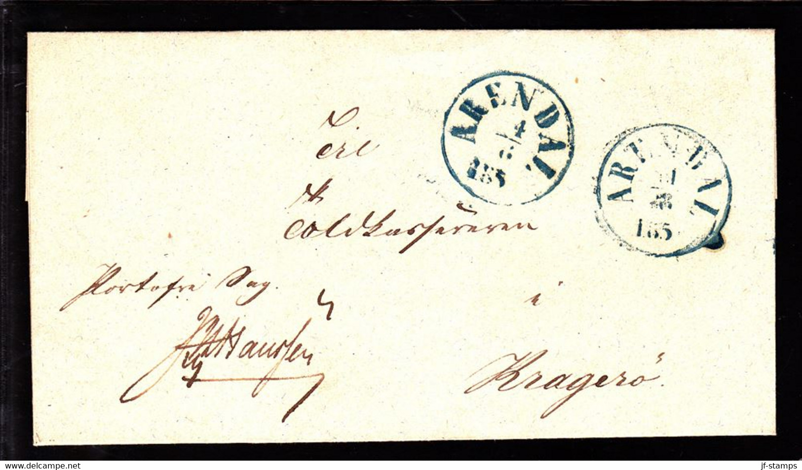 1851. Blue ARENDAL 4 6 1851 On Nice Cover To Kragerö. - JF103928 - ...-1855 Prefilatelia