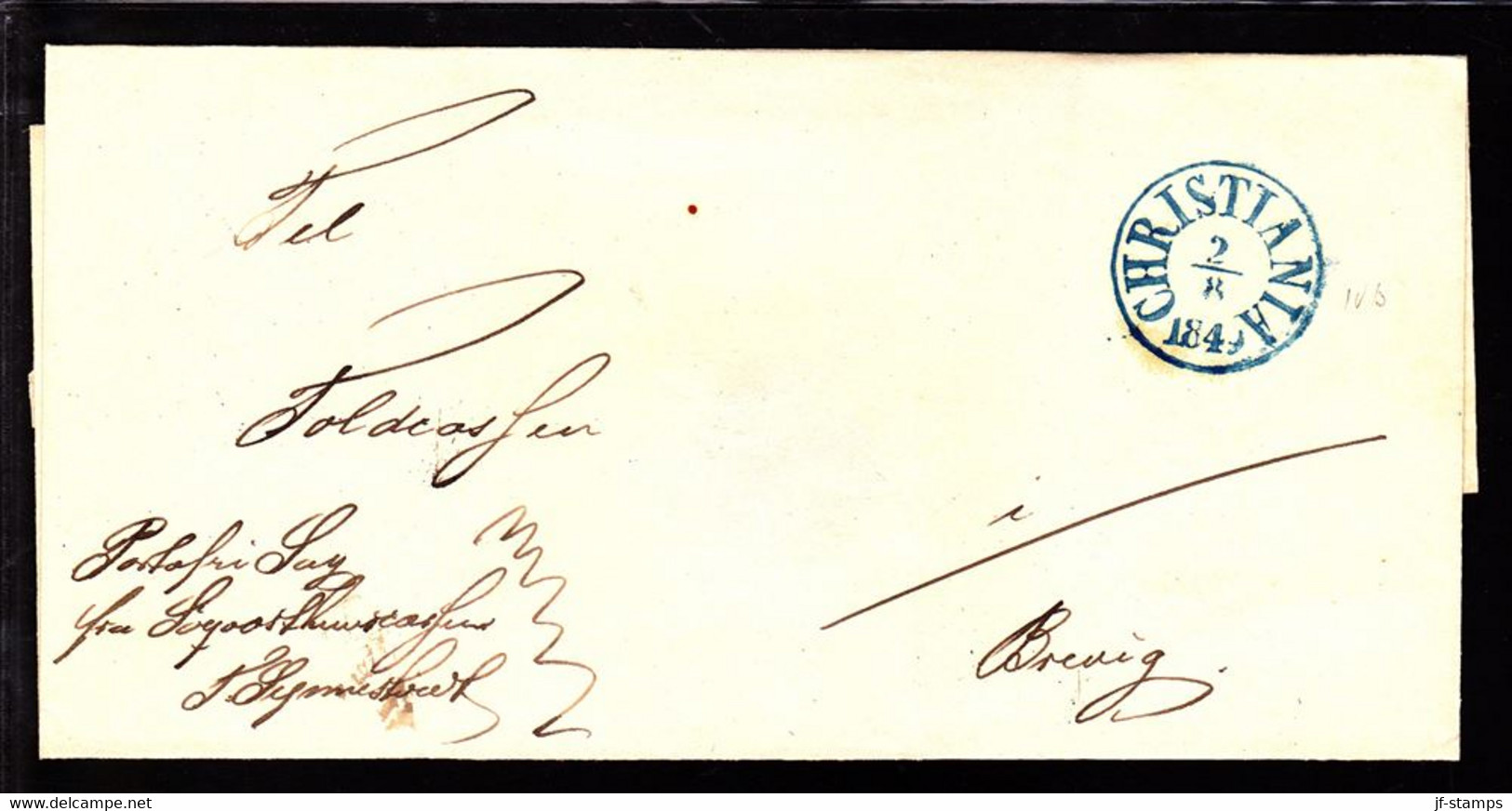 1849. Blue CHRISTIANIA 4 2 1849 On Nice Cover To Brevig. - JF103931 - ...-1855 Voorfilatelie