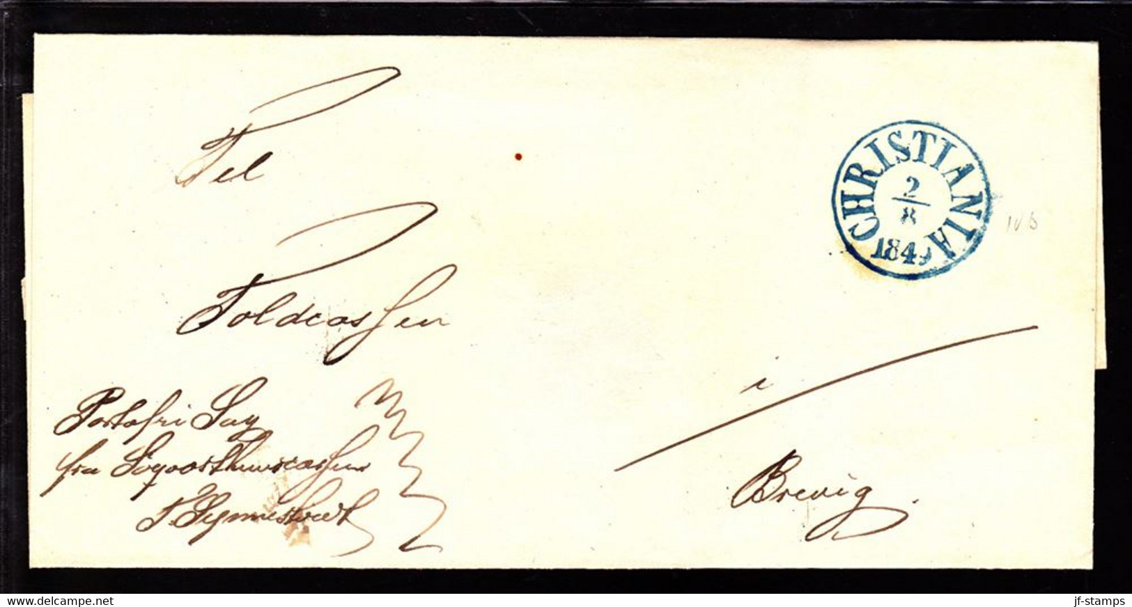 1849. Blue CHRISTIANIA 4 2 1849 On Nice Cover To Brevig. - JF103931 - ...-1855 Vorphilatelie