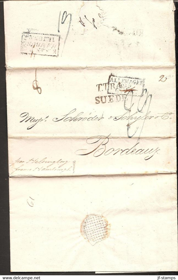 1824. T.T.R. 4 SUEDE And Other Cancels And Markings On Cover To Bordeaux In France From Oslo In Norway. Da... - JF170889 - ...-1855 Préphilatélie