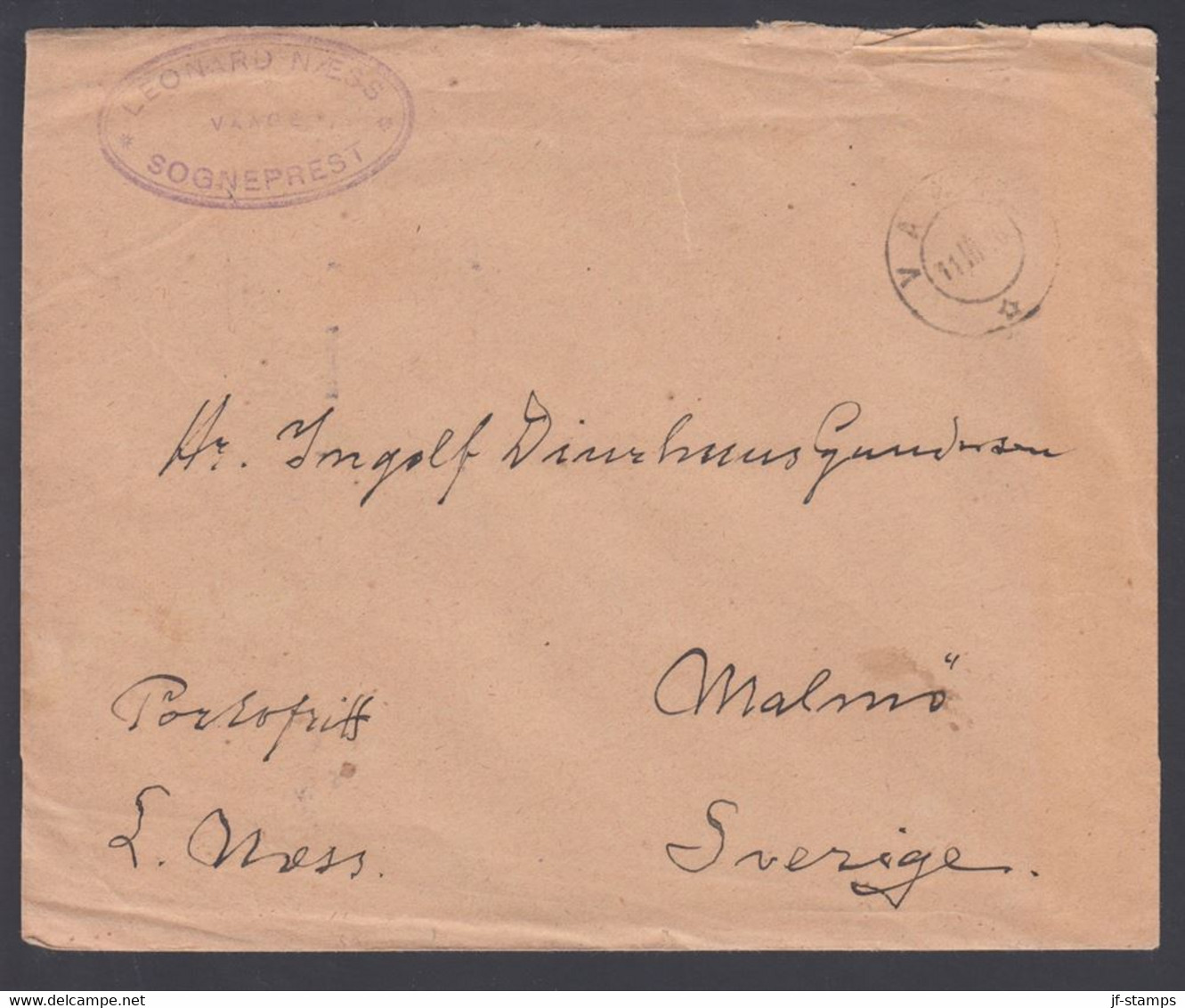 1916. NORGE. Very Interesting Official Cover Without Stamp From VAAGE 11. III. 16 To Malmö. Noted On Front... - JF368228 - ...-1855 Préphilatélie