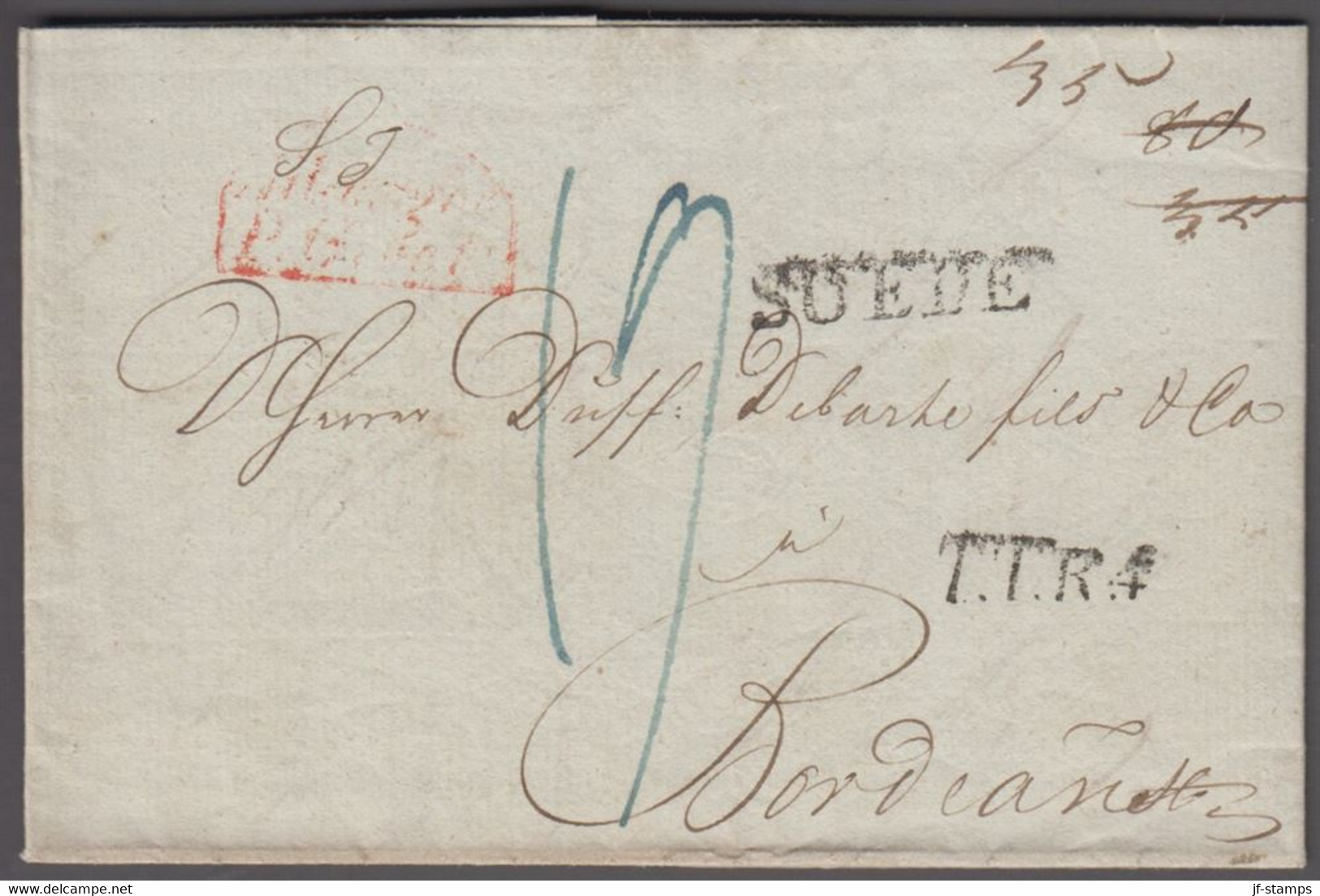 1827. NORGE. Cover From Christiania 16. OCT 1827 Cancelled T.T.R. 4 SUEDE And Other Cancels And Markings O... - JF412052 - ...-1855 Préphilatélie