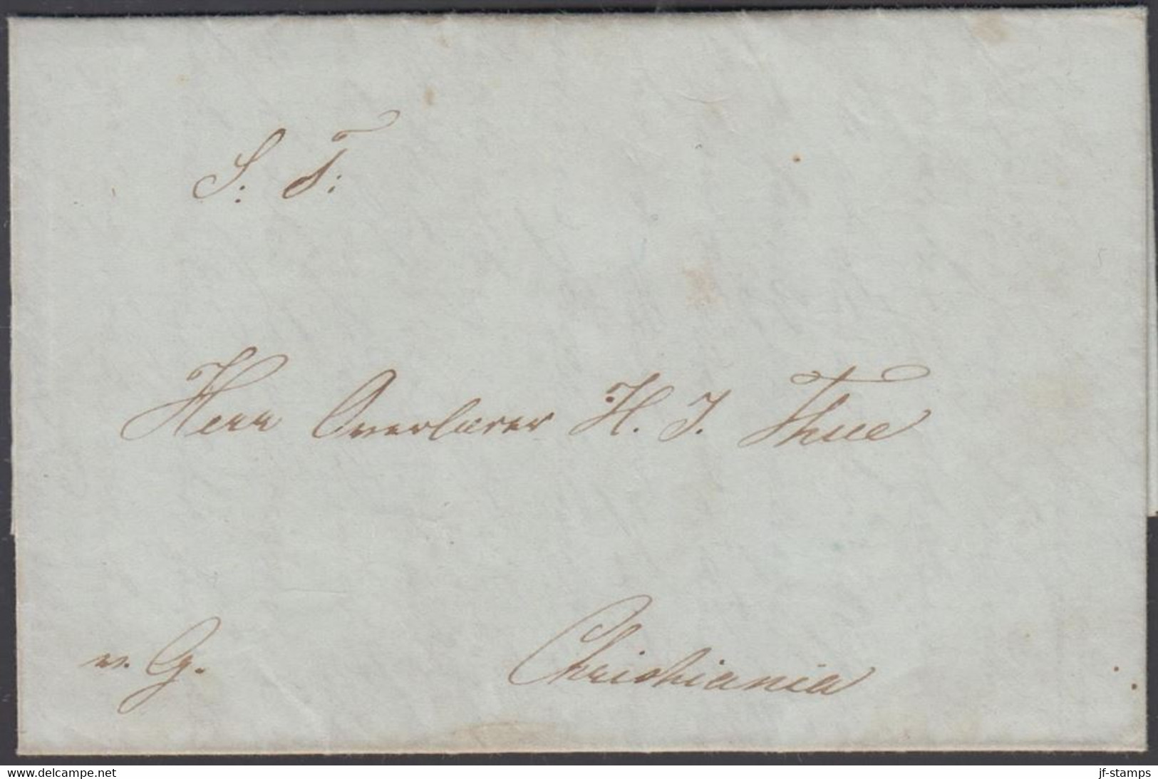 1844. NORGE. Small Cover To Herr Overlærer H.J. Thue, Christiania From Christiansand 4. Juli 1844.  - JF427625 - ...-1855 Prefilatelia