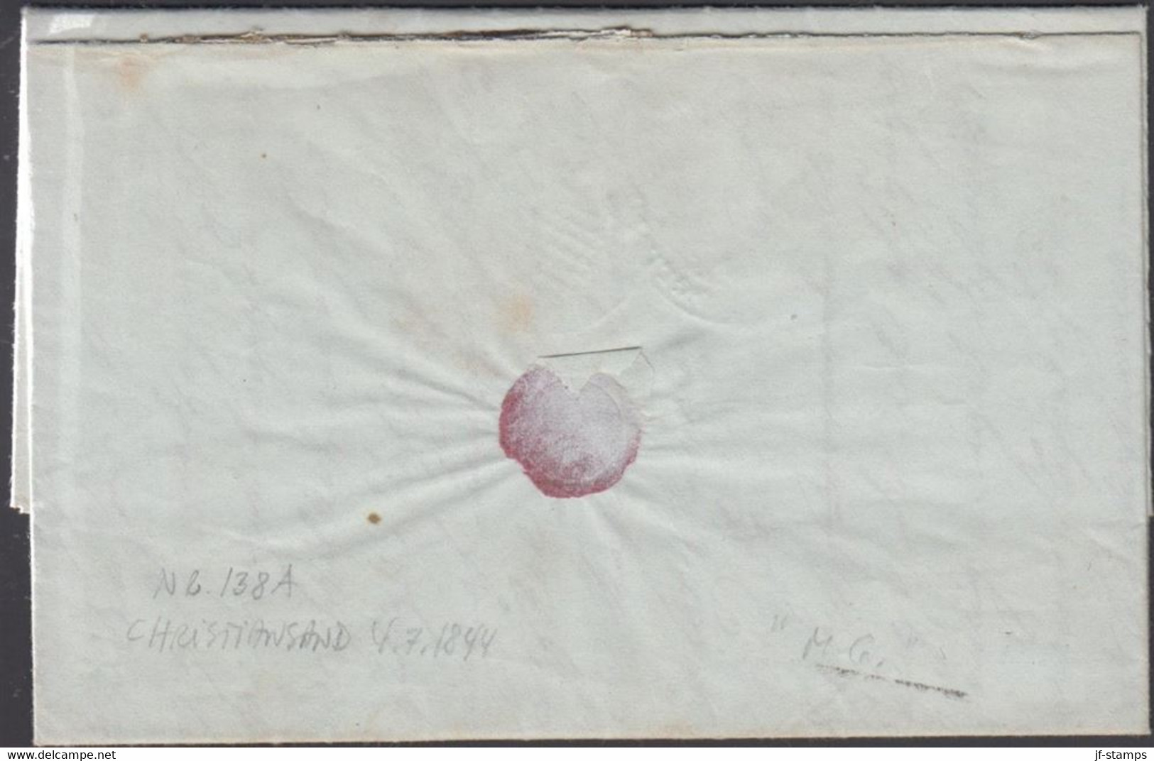 1844. NORGE. Small Cover To Herr Overlærer H.J. Thue, Christiania From Christiansand 4. Juli 1844.  - JF427625 - ...-1855 Prephilately