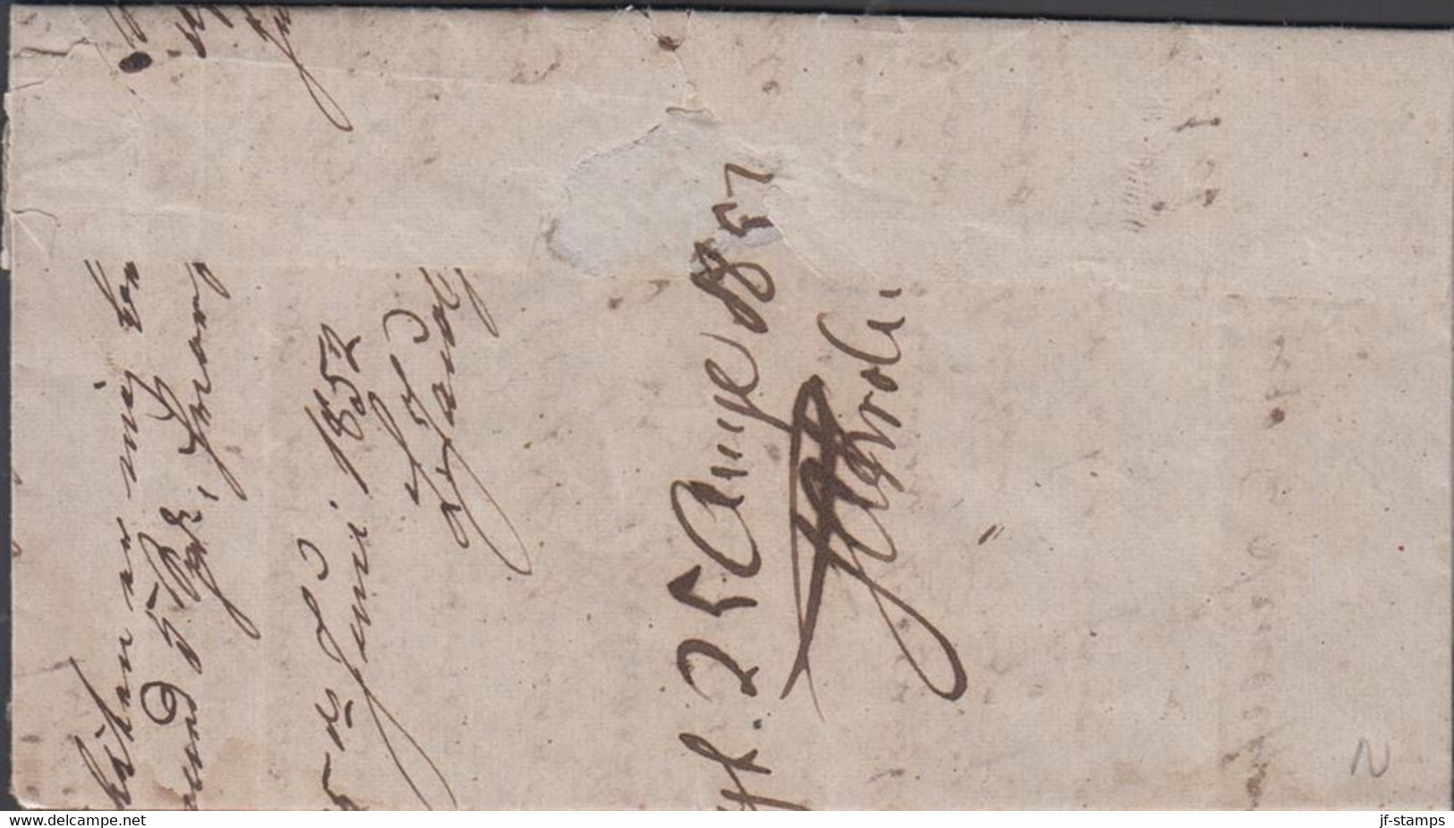 1852. NORGE. Small Cover To Laurvig Cancelled SANDEFJORD 23 4 1852. Portofri Sag. Interesting Contents.  - JF427627 - ...-1855 Vorphilatelie