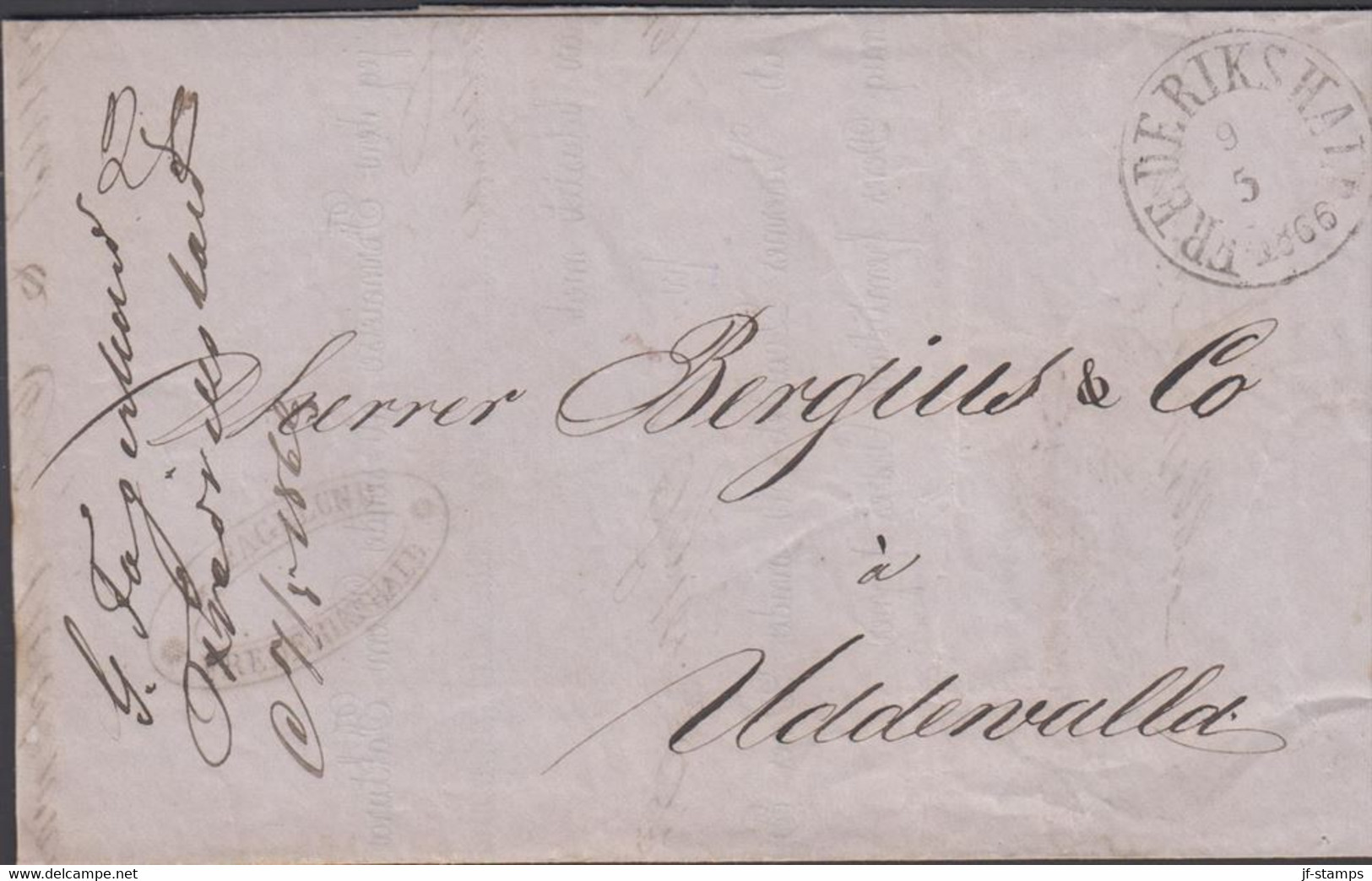 1866. NORGE. Nice Small Cover To Uddevalla, Sverige Cancelled FREDERIKSHALD 9 5 1866.  - JF427631 - ...-1855 Prephilately