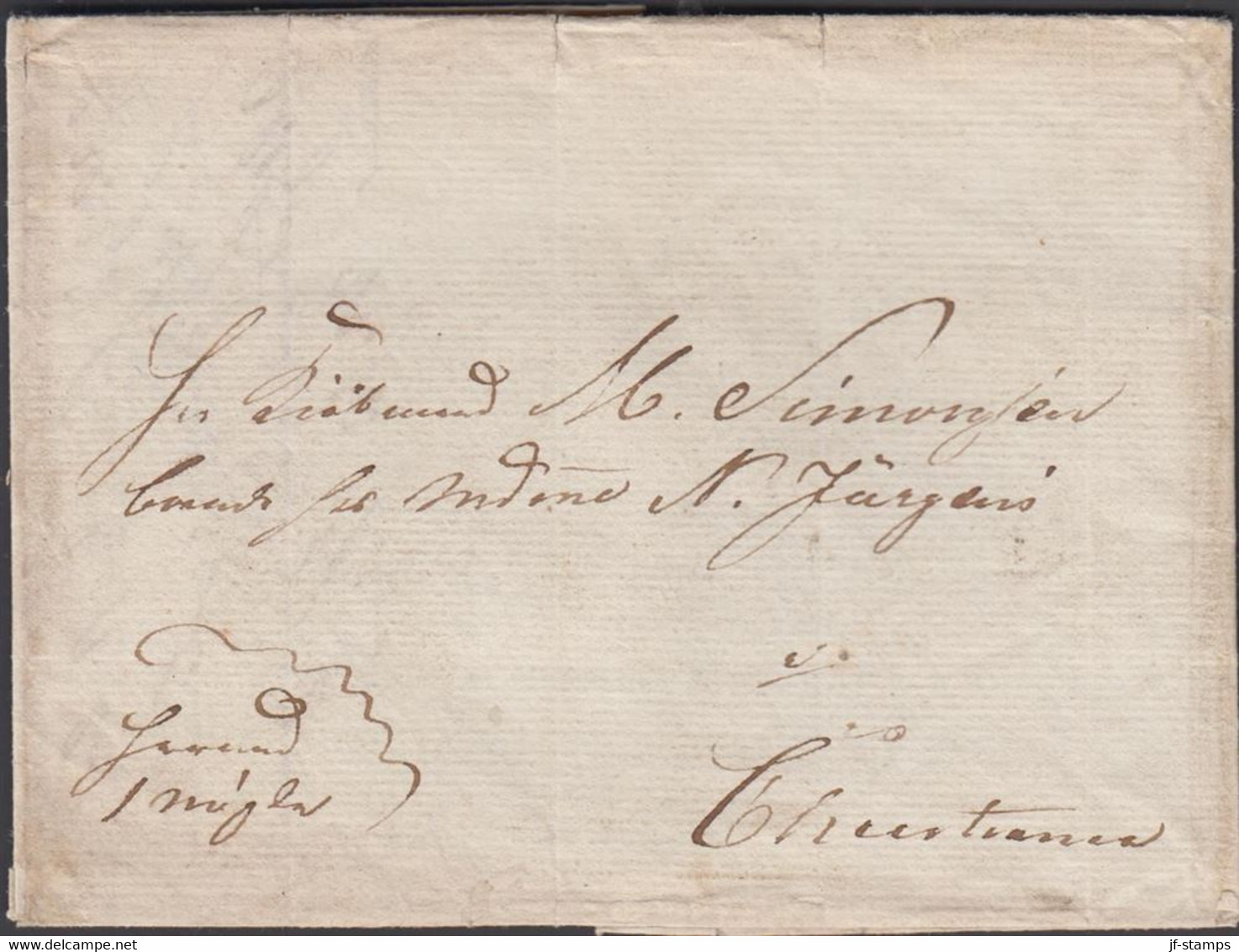 1832. NORGE. Small Old Cover (folds) To Christiania Dated 4. November 1832 On Sluppen Cristine Mae. Intere... - JF427633 - ...-1855 Prefilatelia
