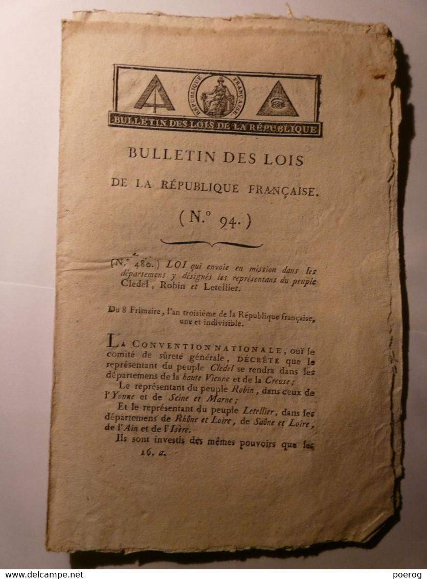 BULLETIN DES LOIS De 1794 - PROTECTION BIBLIOTHEQUES ET MUSEES - CONCOURS PEINTURE LOUVRE - VENTE MARCHANDISES ENNEMIES - Wetten & Decreten